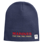 Marines The Few The Proud Symbol Embroidered 8 Inch Solid Knit Short Beanie Made in USA - Navy OSFM