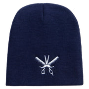 Barber Scissor Embroidered 8 inch Acrylic Short beanie - Navy OSFM