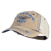 US Air Force Pilot Embroidered Low Profile Special Cotton Mesh Cap - Khaki OSFM