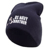 Made in USA Proud Brother Navy Veteran Embroidered 8 Inch Solid Knit Short Beanie - Black OSFM