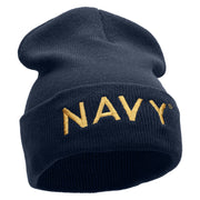 Licensed Navy Word Embroidered Long Beanie Made in USA