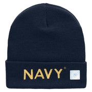 Licensed Navy Word Embroidered Long Beanie Made in USA