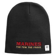 Marines The Few The Proud Symbol Embroidered 8 Inch Solid Knit Short Beanie Made in USA - Black OSFM