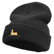 Lama Logo Embroidered Waffle Knit Cuff Beanie - Black OSFM