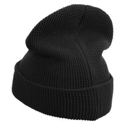 Lama Logo Embroidered Waffle Knit Cuff Beanie - Black OSFM