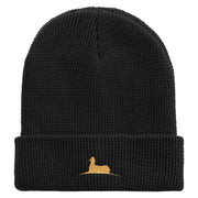 Lama Logo Embroidered Waffle Knit Cuff Beanie - Black OSFM