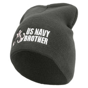 Made in USA Proud Brother Navy Veteran Embroidered 8 Inch Solid Knit Short Beanie - Charcoal OSFM