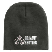 Made in USA Proud Brother Navy Veteran Embroidered 8 Inch Solid Knit Short Beanie - Charcoal OSFM