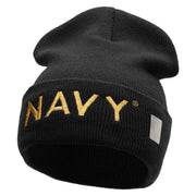 Licensed Navy Word Embroidered Long Beanie Made in USA