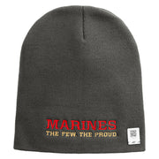 Marines The Few The Proud Symbol Embroidered 8 Inch Solid Knit Short Beanie Made in USA - Charcoal OSFM