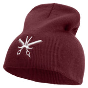 Barber Scissor Embroidered 8 inch Acrylic Short beanie - Maroon OSFM