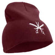 Barber Scissor Embroidered 8 inch Acrylic Short beanie - Maroon OSFM