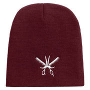 Barber Scissor Embroidered 8 inch Acrylic Short beanie - Maroon OSFM