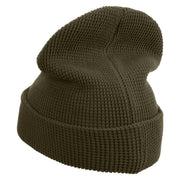 Lama Logo Embroidered Waffle Knit Cuff Beanie - Olive OSFM