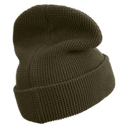 Lama Logo Embroidered Waffle Knit Cuff Beanie - Olive OSFM