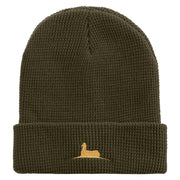 Lama Logo Embroidered Waffle Knit Cuff Beanie - Olive OSFM