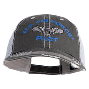 US Air Force Pilot Embroidered Low Profile Special Cotton Mesh Cap - Black OSFM