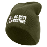 Made in USA Proud Brother Navy Veteran Embroidered 8 Inch Solid Knit Short Beanie - Olive OSFM