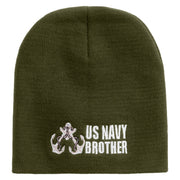 Made in USA Proud Brother Navy Veteran Embroidered 8 Inch Solid Knit Short Beanie - Olive OSFM