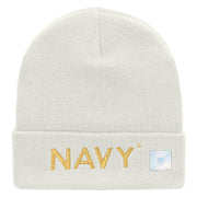 Licensed Navy Word Embroidered Long Beanie Made in USA