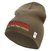 Marines The Few The Proud Symbol Embroidered 8 Inch Solid Knit Short Beanie Made in USA - Olive OSFM
