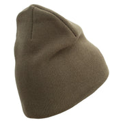Marines The Few The Proud Symbol Embroidered 8 Inch Solid Knit Short Beanie Made in USA - Olive OSFM