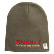 Marines The Few The Proud Symbol Embroidered 8 Inch Solid Knit Short Beanie Made in USA - Olive OSFM