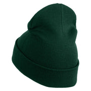 Rainbow Jesus Fish Christian iron on Patched 12 Inch Long Knitted Beanie - Dark Green OSFM