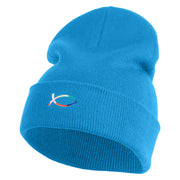 Rainbow Jesus Fish Christian iron on Patched 12 Inch Long Knitted Beanie - Aqua OSFM