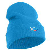 Rainbow Jesus Fish Christian iron on Patched 12 Inch Long Knitted Beanie - Aqua OSFM