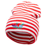 Vegan Foods Embroidered Trendy Striped Beanie - Red-White OSFM