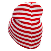 Vegan Foods Embroidered Trendy Striped Beanie - Red-White OSFM