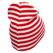 Vegan Foods Embroidered Trendy Striped Beanie - Red-White OSFM