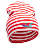 Vegan Foods Embroidered Trendy Striped Beanie - Red-White OSFM