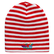 Vegan Foods Embroidered Trendy Striped Beanie - Red-White OSFM