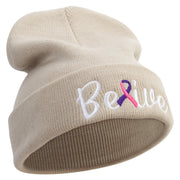 Cancer Awareness With Belive Embroidered 12 Inch Long Knitted Beanie