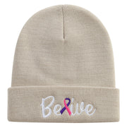 Cancer Awareness With Belive Embroidered 12 Inch Long Knitted Beanie