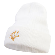 Made in USA Hyena Logo Embroidered Heavy Ribbed Cuff Beanie - White OSFM