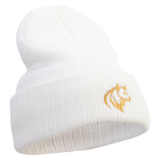 Made in USA Hyena Logo Embroidered Heavy Ribbed Cuff Beanie - White OSFM