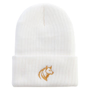 Made in USA Hyena Logo Embroidered Heavy Ribbed Cuff Beanie - White OSFM