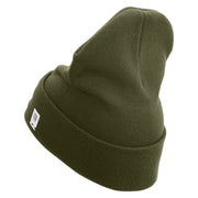 The Few The Proud Logo Embroidered 12 Inch Solid Knit Cuff Long Beanie Made in USA - Olive OSFM