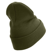 The Few The Proud Logo Embroidered 12 Inch Solid Knit Cuff Long Beanie Made in USA - Olive OSFM