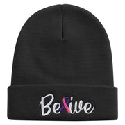 Cancer Awareness With Belive Embroidered 12 Inch Long Knitted Beanie