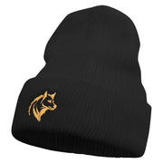 Made in USA Hyena Logo Embroidered Heavy Ribbed Cuff Beanie - Black OSFM