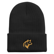 Made in USA Hyena Logo Embroidered Heavy Ribbed Cuff Beanie - Black OSFM