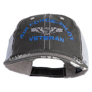Air Force Pilot Veteran Embroidered Low Profile Special Cotton Mesh Cap - Black OSFM