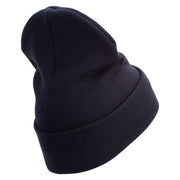 The Few The Proud Logo Embroidered 12 Inch Solid Knit Cuff Long Beanie Made in USA - Navy OSFM