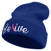 Cancer Awareness With Belive Embroidered 12 Inch Long Knitted Beanie