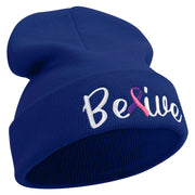 Cancer Awareness With Belive Embroidered 12 Inch Long Knitted Beanie