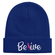 Cancer Awareness With Belive Embroidered 12 Inch Long Knitted Beanie